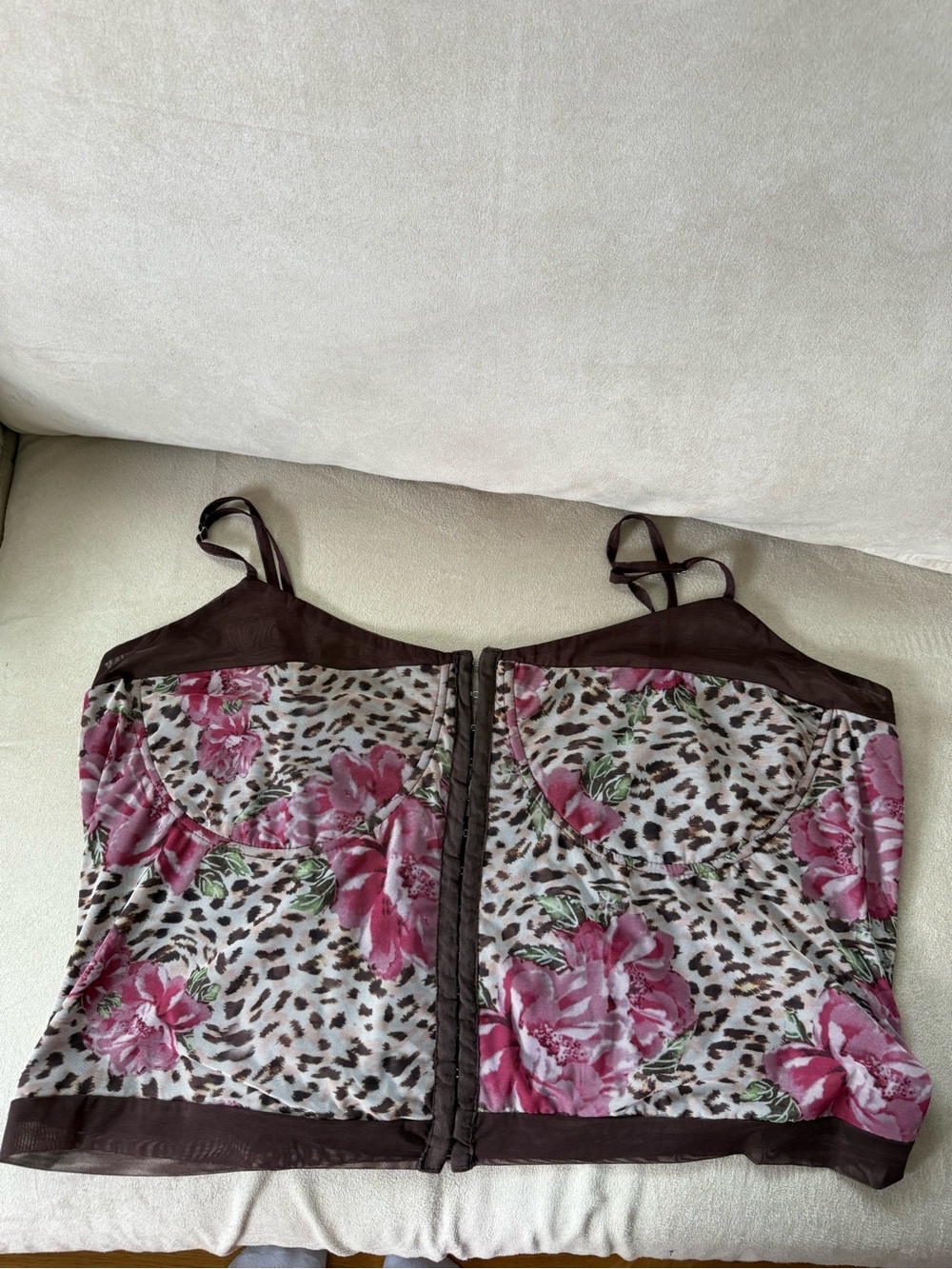 Princess Polly Floral Leopard Bustier Crop Top - Pink & Brown